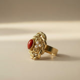 Anello Rombo Intrecciato Corallo